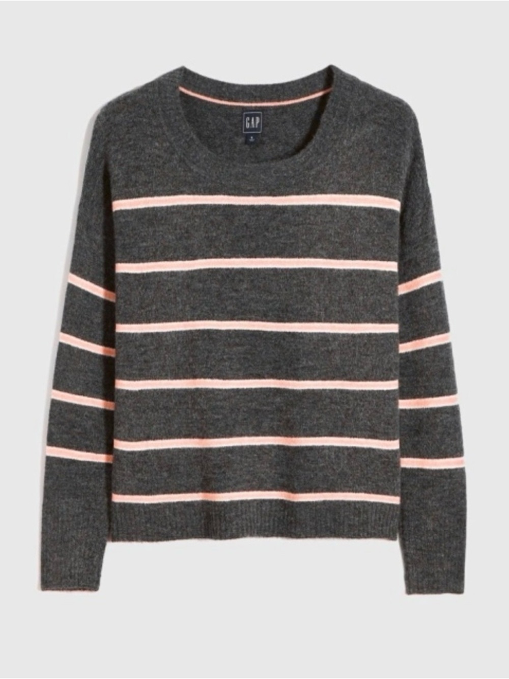 GAP Charcoal Gray Crewneck Sweater with Pink Stripes